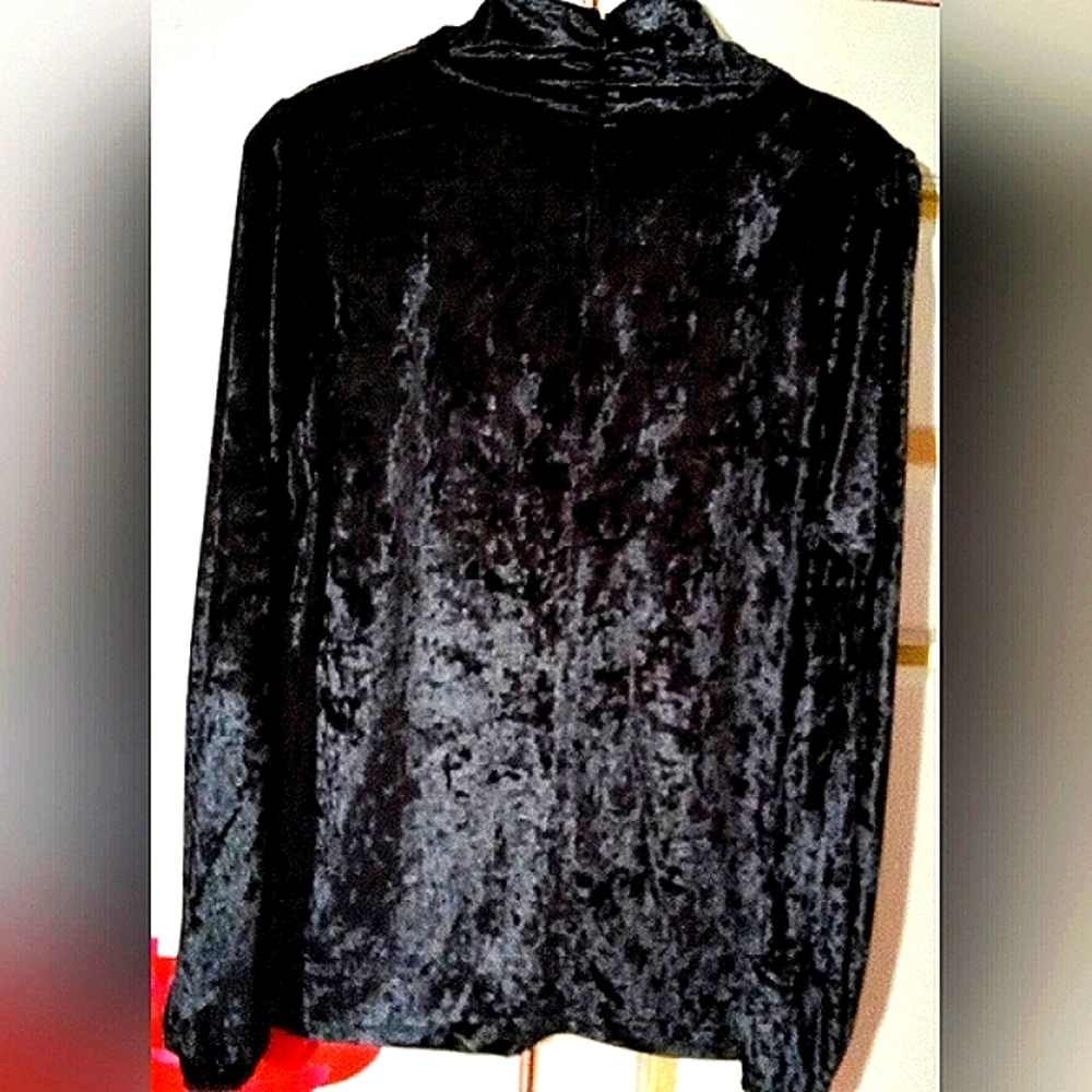 MICHAEL KORS🎀Black VelvetTwist Neckline Blouse with Puff Long Sleeve Sz: L - Picture 5 of 12